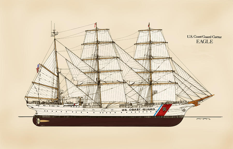 Eagle Drawing - U. S. Coast Guard Cutter Eagle - Color by Jerry McElroy
