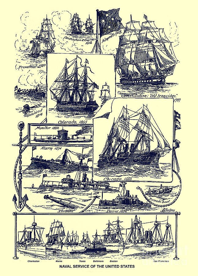 U. S. Navy Historic Ships from an 1891 U. S. Travel Handbook Photograph by Phil Cardamone