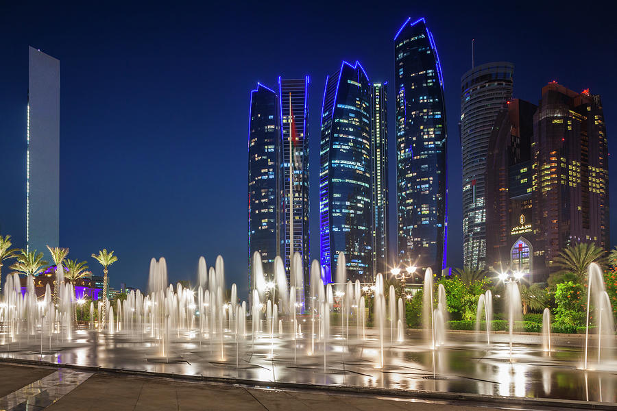 Uae, Abu Dhabi Fountain In Downtown Photograph by Walter Bibikow Pixels