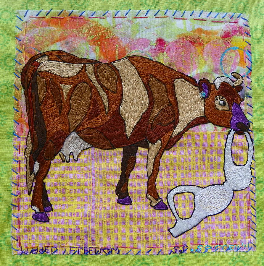Cow Tapestry - Textile - Udder Freedom by Susan Sorrell