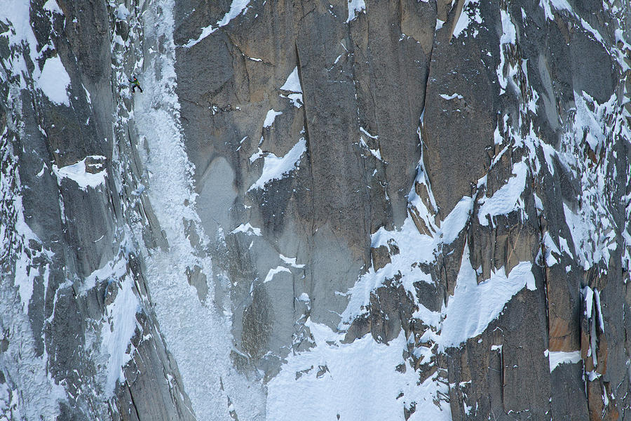 Winter Photograph - Ueli Steck Soloing The Droites North by Jonathan Griffith
