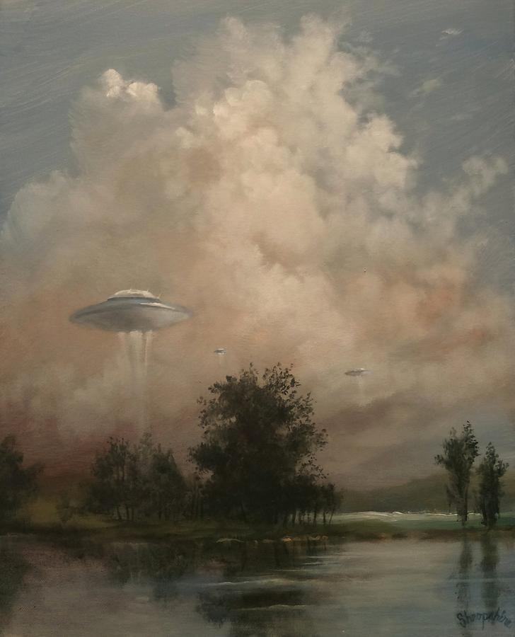 Fantasy Painting - UFOs - A Scouting Party by Tom Shropshire