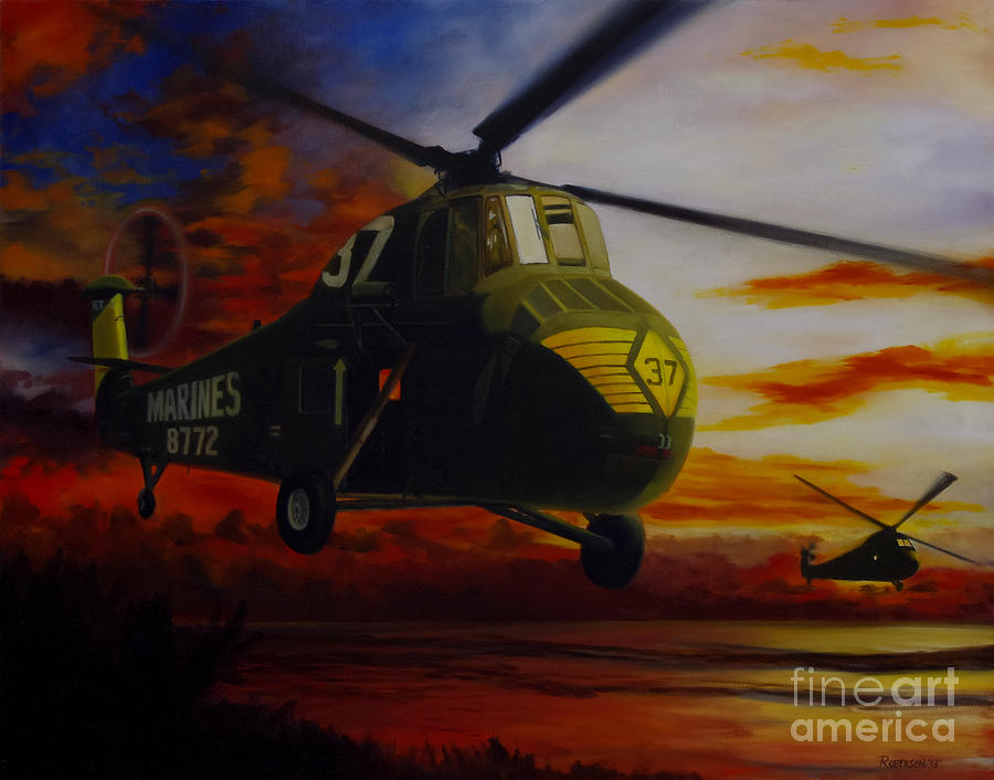 UH-34D Over the Beach Painting by Stephen Roberson