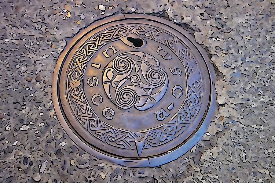 Manhole Photograph - UISCE - Gaelic Water by Norma Brock