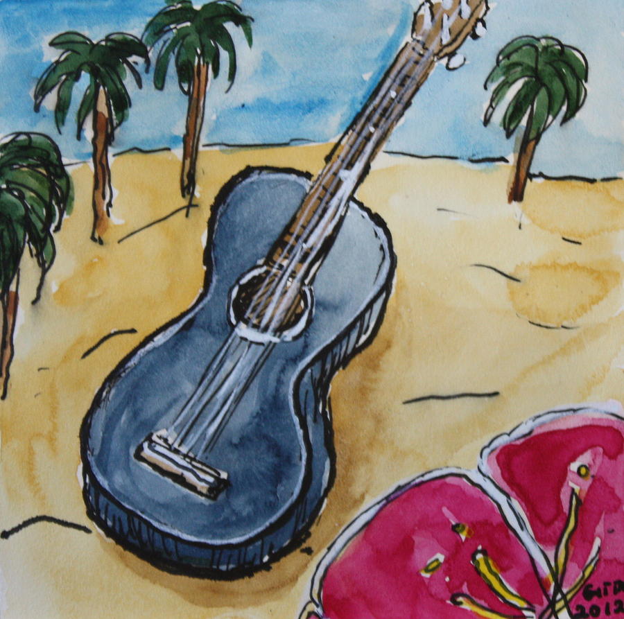 Ukulele At The Beach Painting by Gitta Brewster