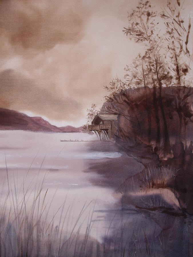 Ullswater boathouse English Lake District  Painting by Hazel Millington