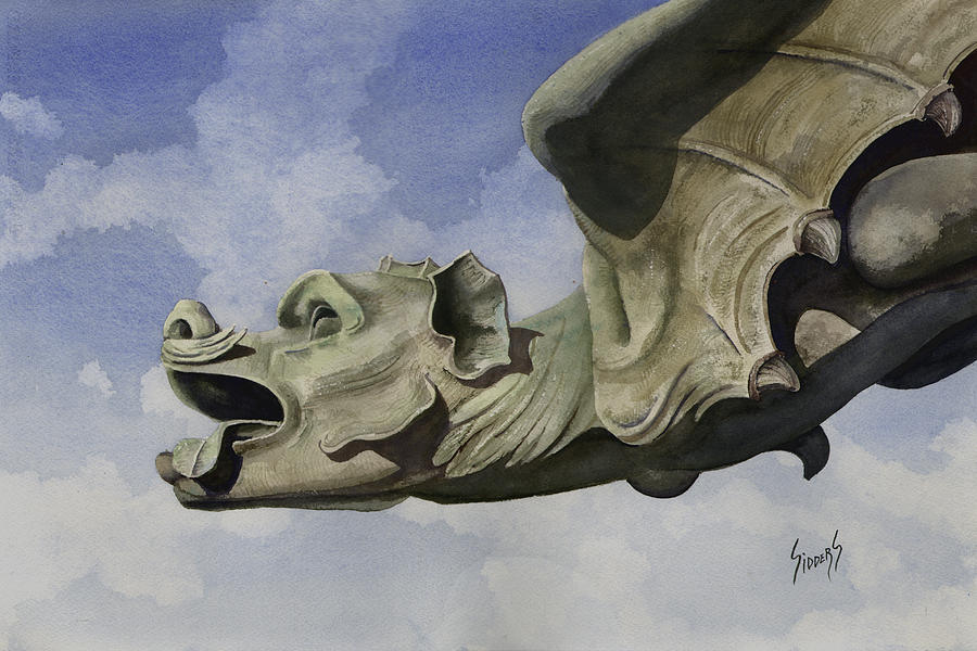 Dragon Painting - Ulmer Munster Gargoyle by Sam Sidders