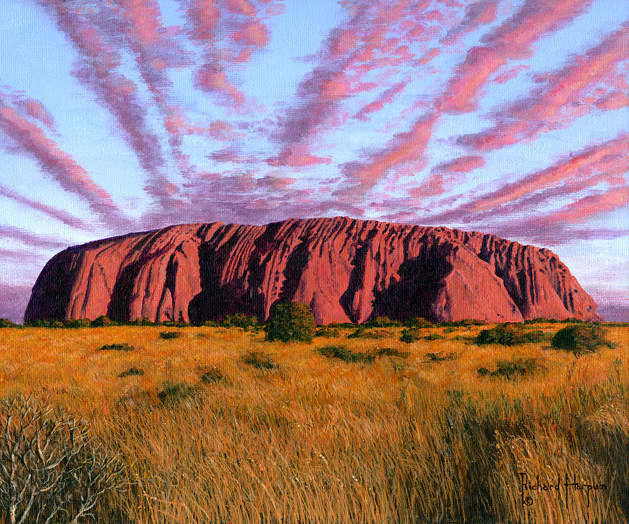 Sunset Painting - Uluru Sunset Ayers Rock Central Australia by Richard Harpum