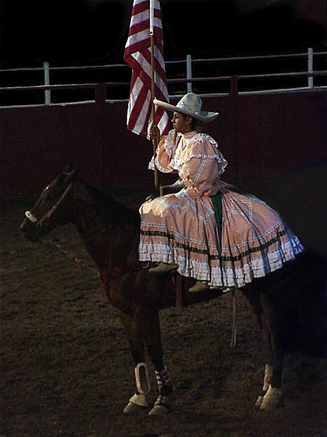 July 4th rodeo Hispanic female rider Charreada Chandler Arizona 1999-2014 Photograph by David Lee Guss