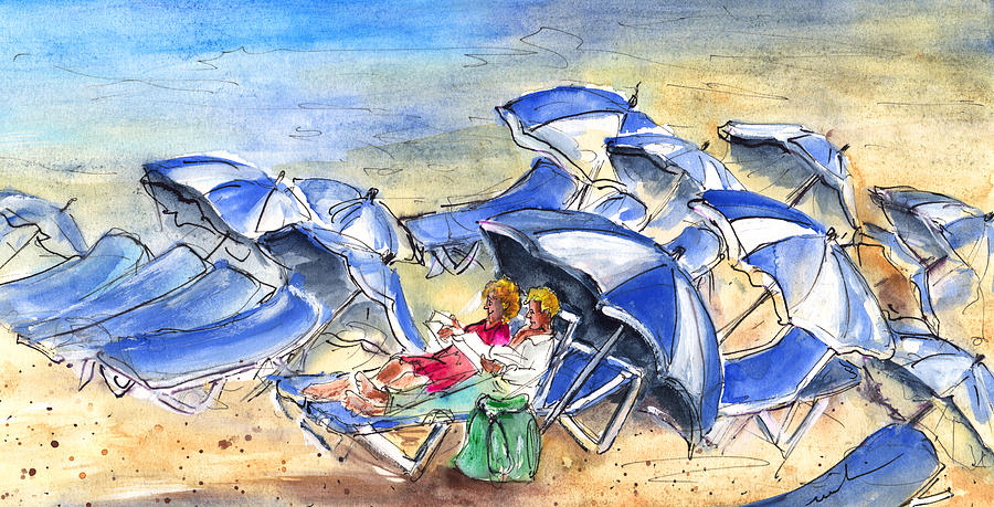 Umbrella Beach Painting by Miki De Goodaboom