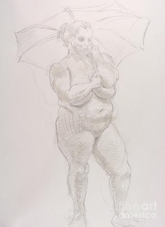 Nude Drawing - Umbrella girl by Andy Gordon