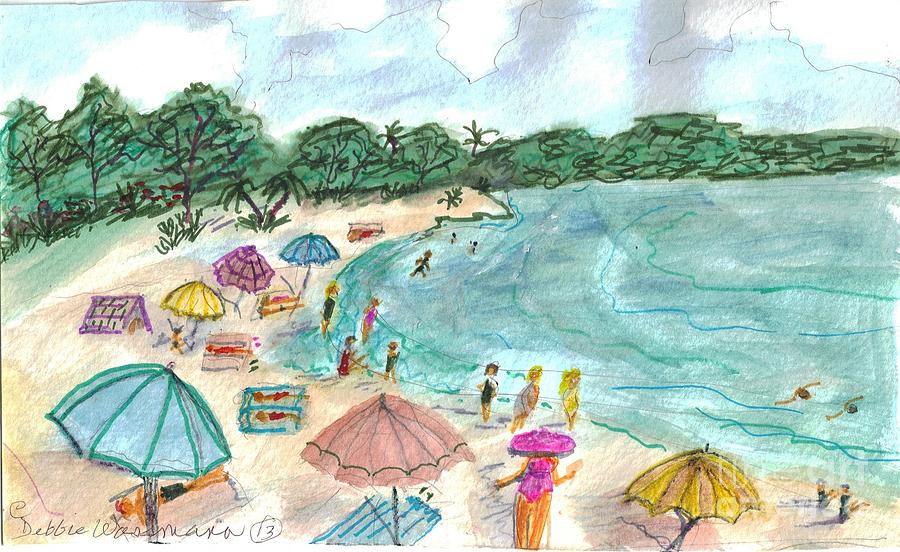 Umbrellas on Cove Beach Painting by Debbie Wassmann