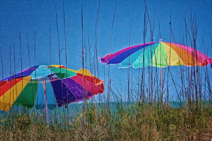 Umbrellas on Sanibel Island Beach Digital Art by Georgianne Giese