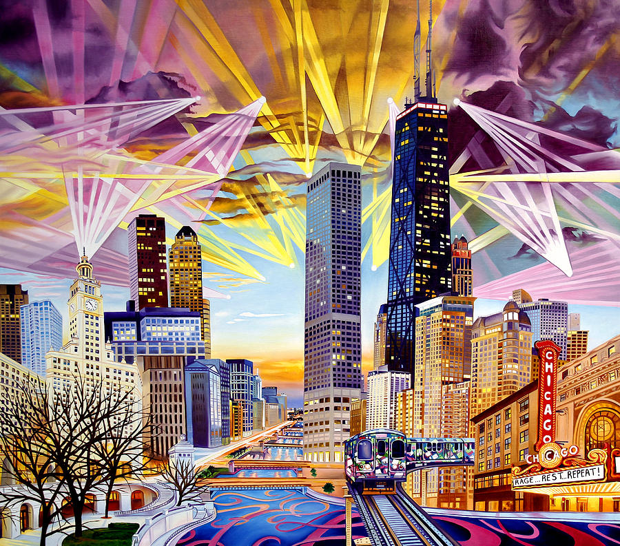 Umphreys McGee-As the Lights Wrapped Around Chicago Painting by Joshua Morton