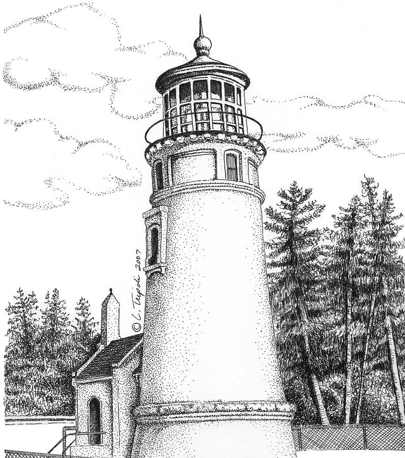 Umpqua River Lighthouse Drawing by Lawrence Tripoli
