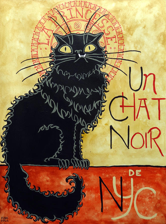 Black Cat Painting - Un Chat Noir de N Y C by Ande Hall