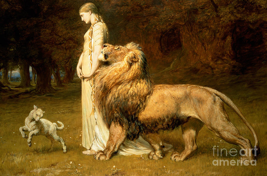 Lamb Painting - Una and Lion from Spensers Faerie Queene by Briton Riviere