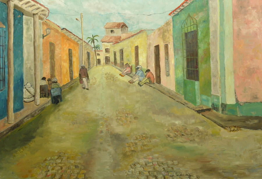 Cuba Painting - una calle en Trinidad  by Asher  Topel