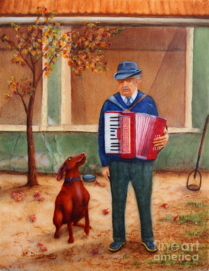Uncle Ioan and Rocky in Romania Painting by Lora Duguay