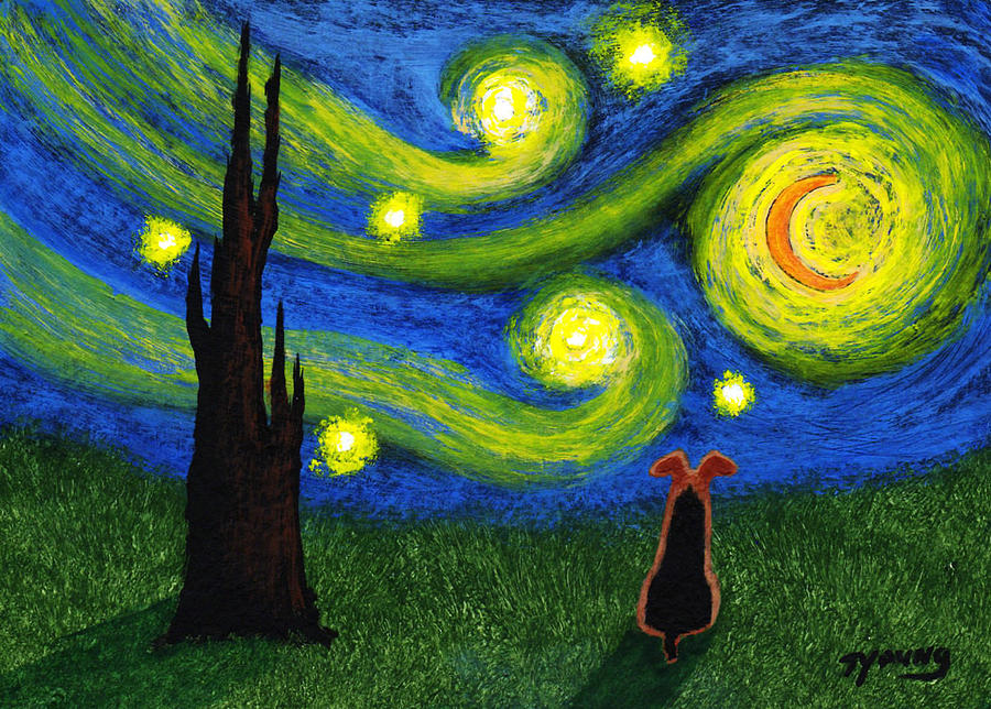 Dog Painting - Under a Starry Sky by Todd Young