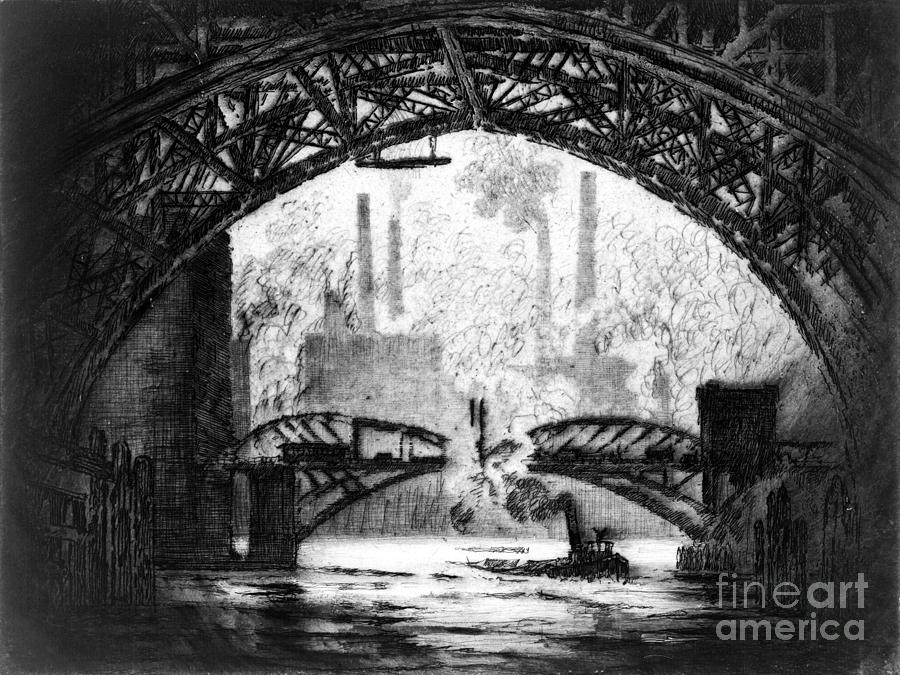 Under Chicago Bridges 1910 BW Photograph by Padre Art