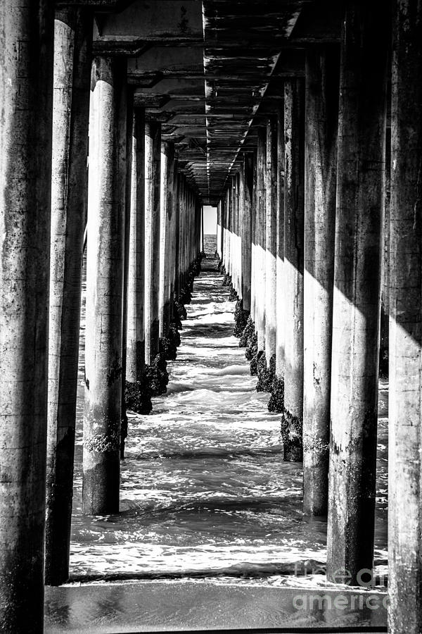 Under Huntington Beach Pier Black And White Picture Photograph