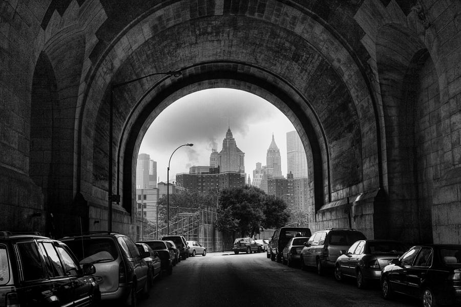 Black And White Photograph - New York City - Manhattan Bridge - Under by Dave Beckerman