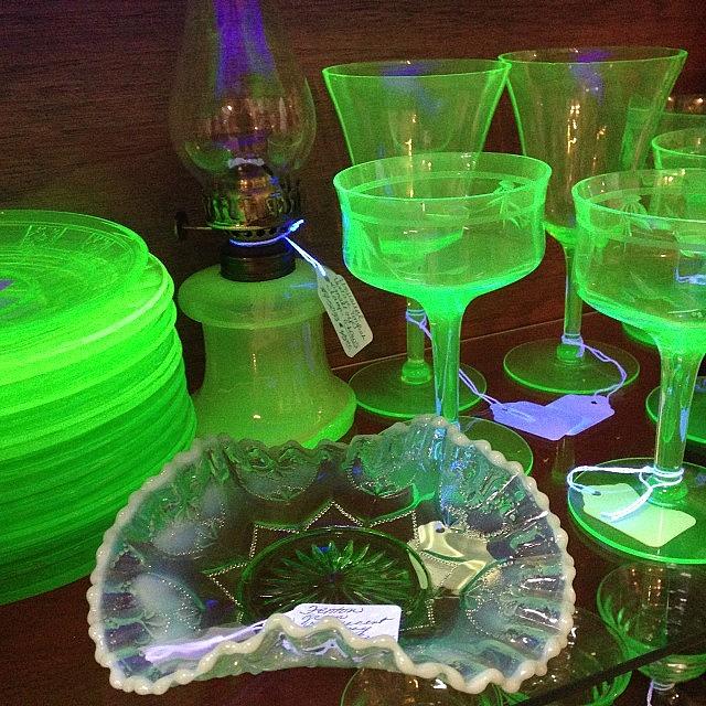 Green Photograph - Under The Black Light At An Antique by Lindsey Sutphin Postlethwait