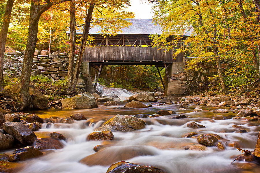 Fall Photograph - Flume Gorge Pemigewasset Covered Bridge in Fall by Benjamin Williamson