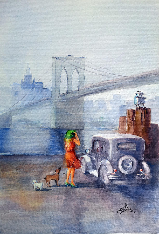 Under the Brooklyn Bridge  Painting by Faruk Koksal