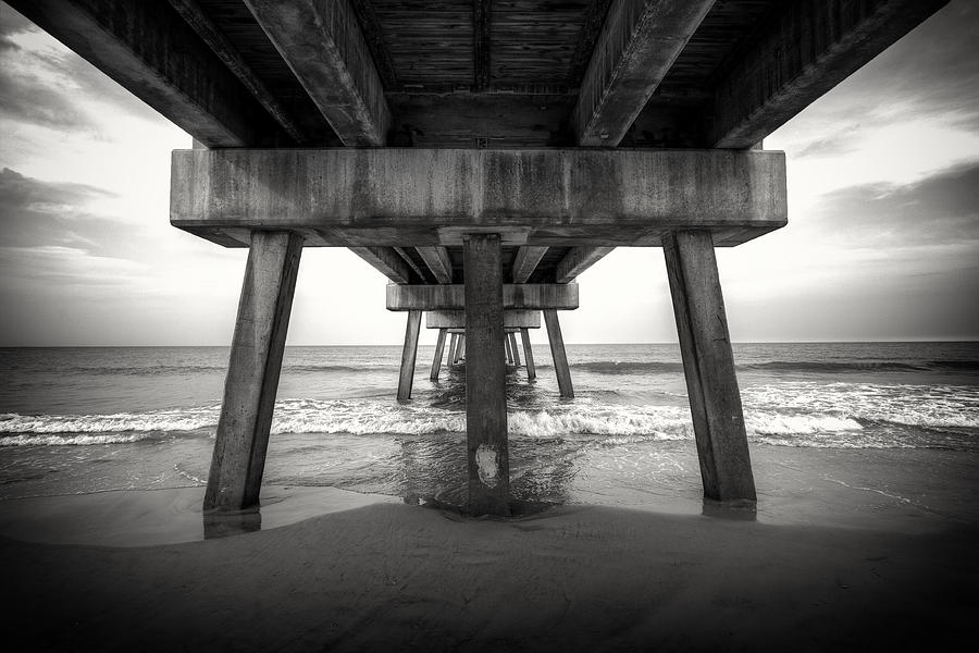 Jacksonville Photograph - Under the Pier BW by Chris Moore