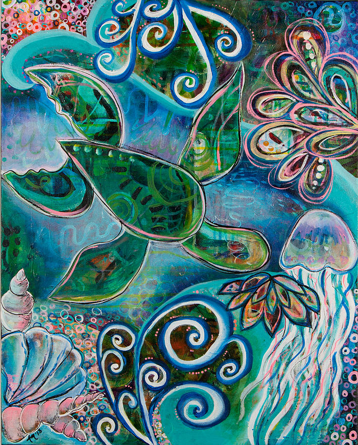 Turtle Painting - Under the Sea by Amber Malarsie Moritz