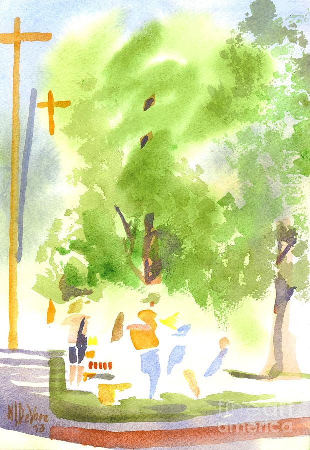 Under the Shade Trees Farmers Market IV Painting by Kip DeVore