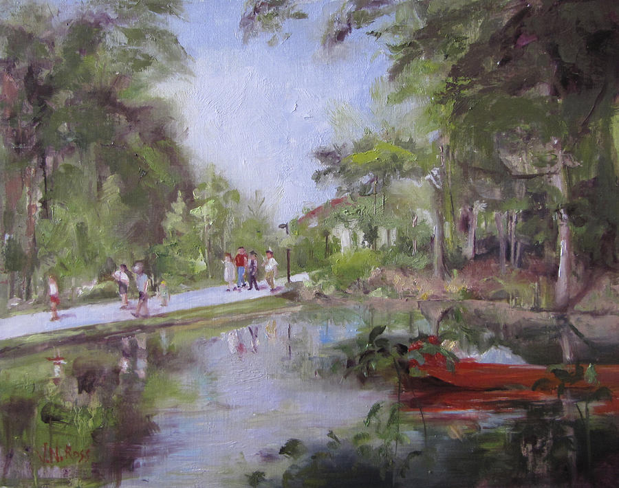 Under the Willows in the Crystal Bridges Pond Painting by Vicki Ross