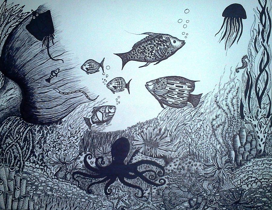 Under water Pen and Ink Drawing by Preetha Jayachandran