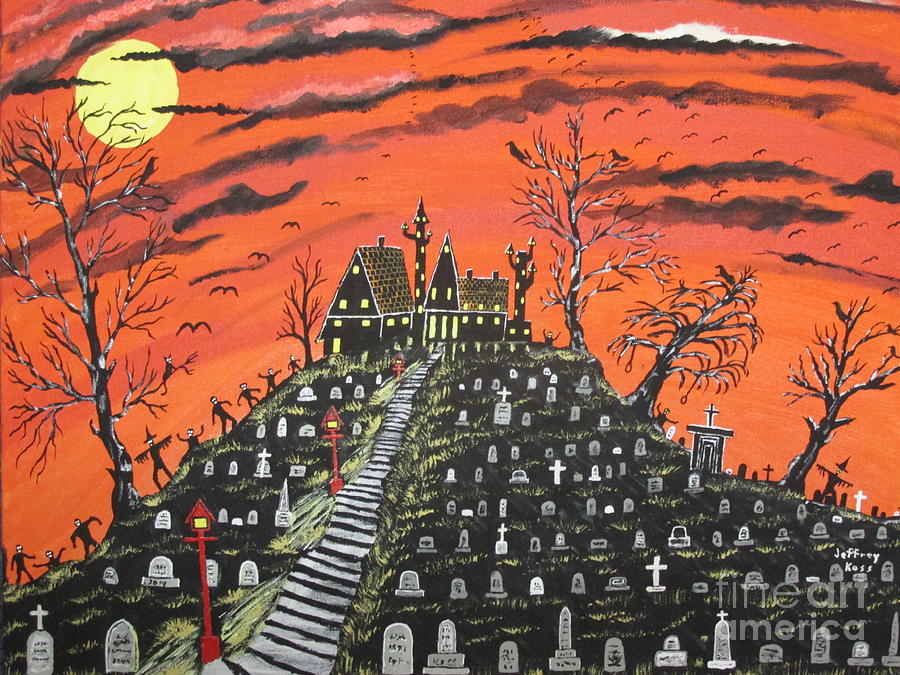 Undertakers House At Halloween. Painting by Jeffrey Koss
