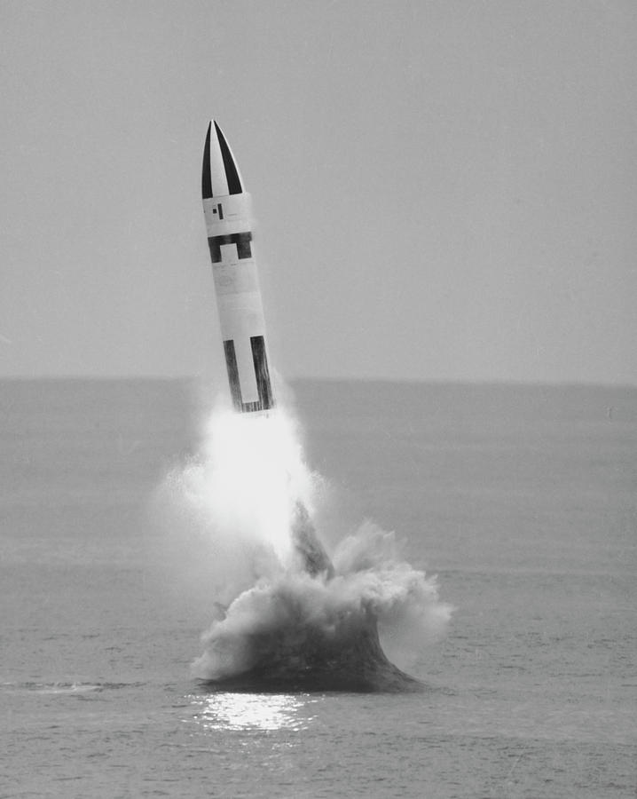 Black And White Photograph - Underwater Firing Of The Polaris A3 by Stocktrek Images
