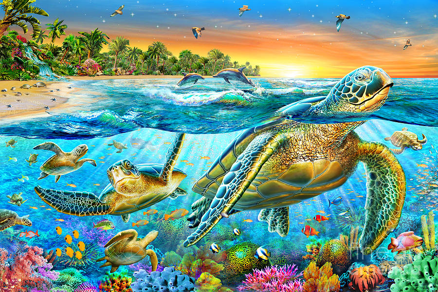 Underwater Turtles Digital Art by MGL Meiklejohn Graphics Licensing