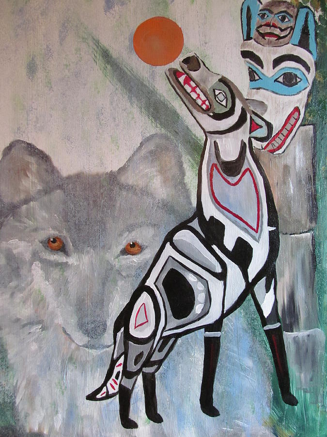 Unfinished Wolf Spirit Totem Painting by Susan Voidets