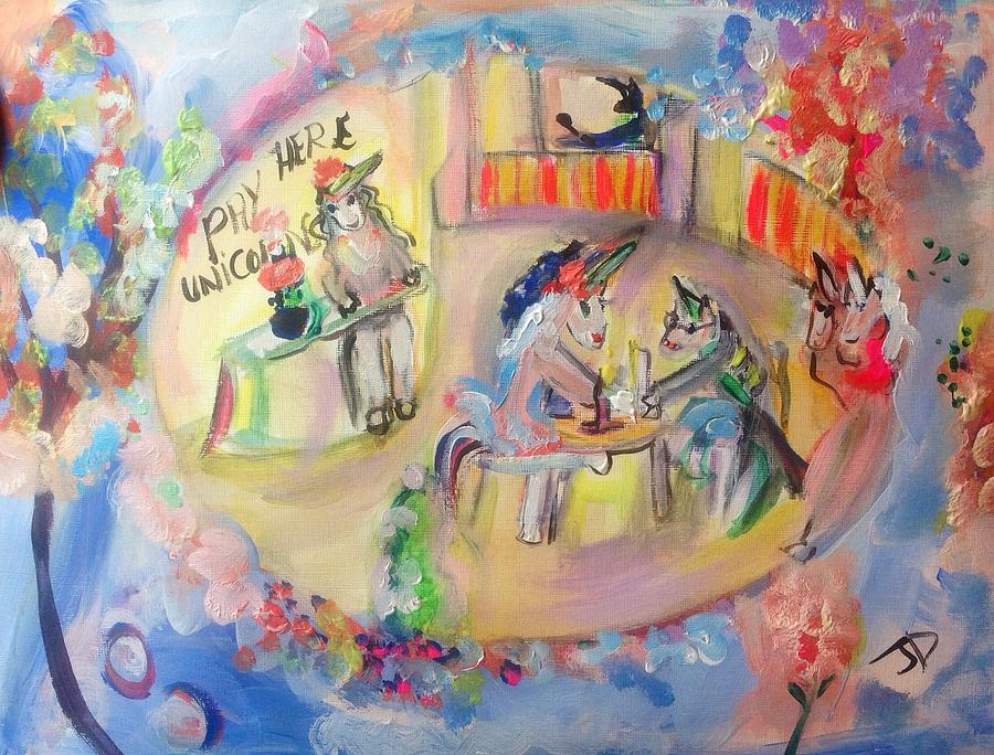 Unicorn cafe Painting by Judith Desrosiers