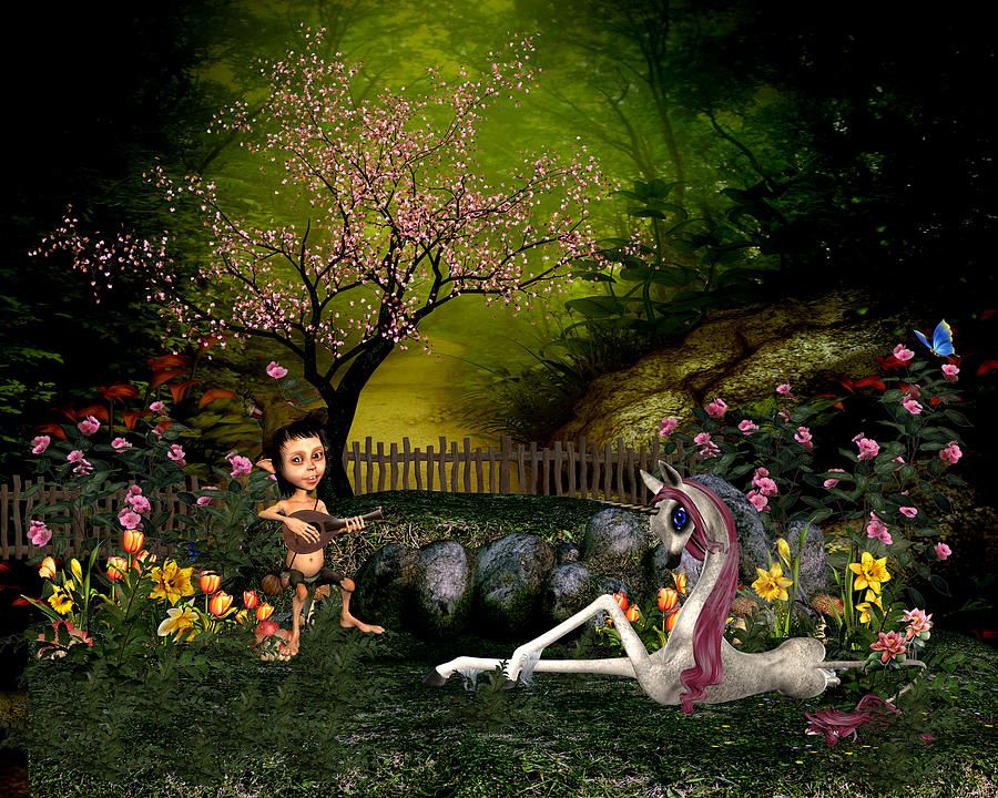 Unicorn in the garden Digital Art by John Junek