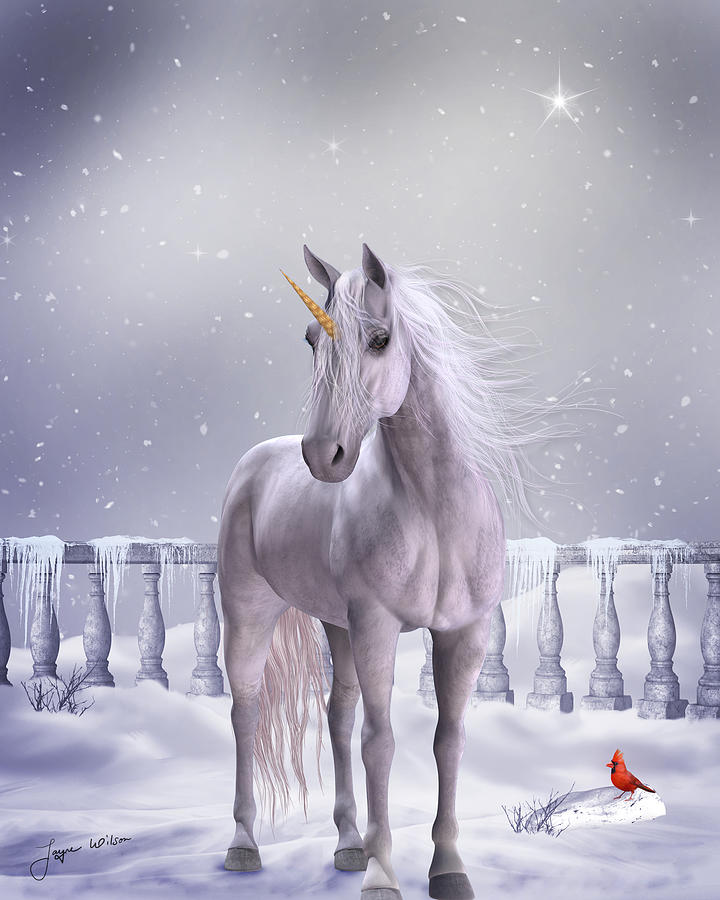 Unicorn in the Snow Digital Art by Jayne Wilson