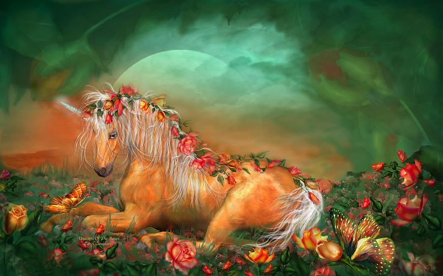 Unicorn Of The Roses Mixed Media by Carol Cavalaris