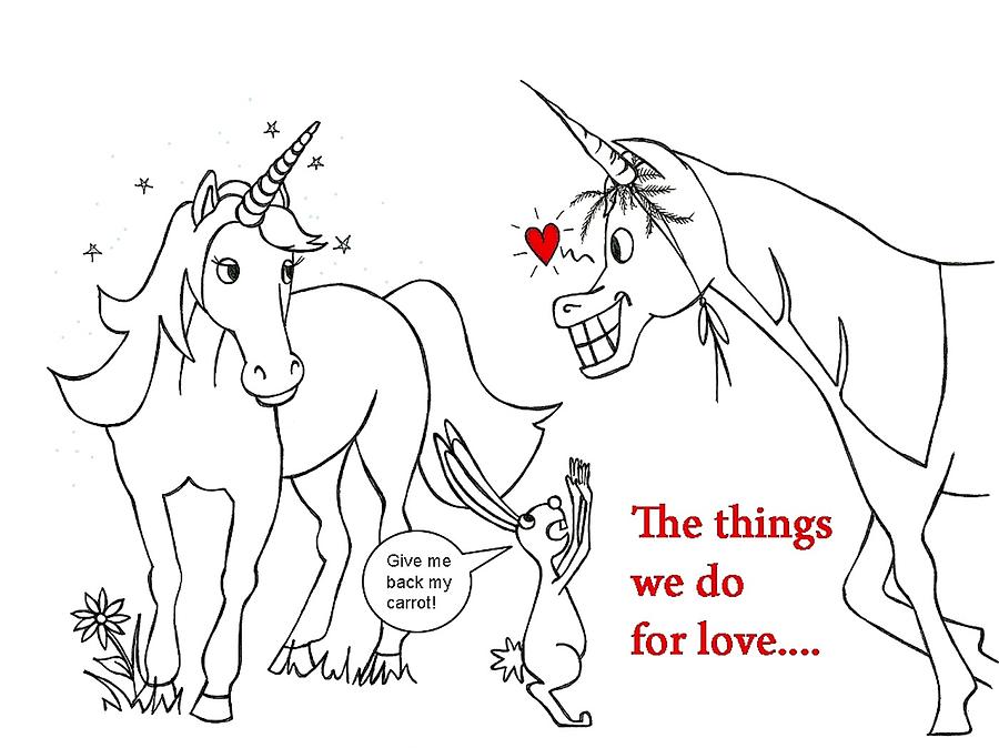 Unicorn Valentines card Drawing by Konni Jensen