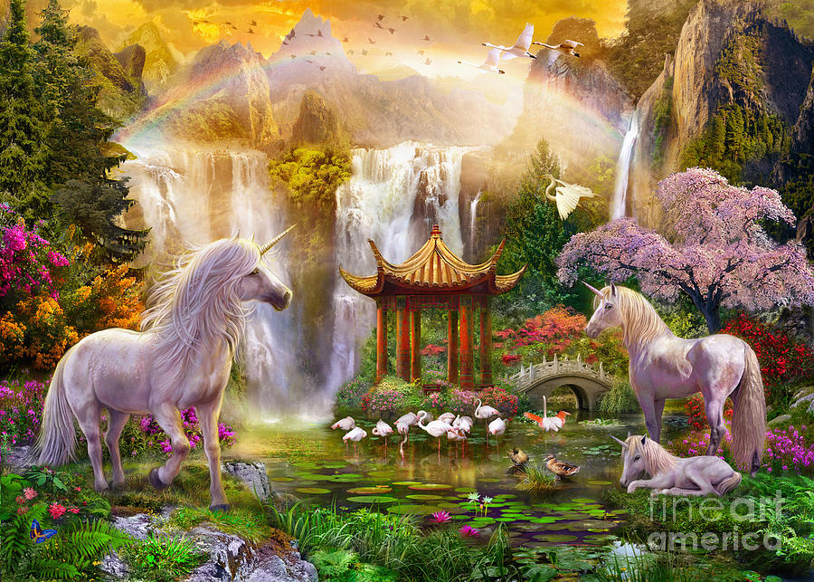 Unicorn Valley of the Waterfalls Digital Art by MGL Meiklejohn Graphics
