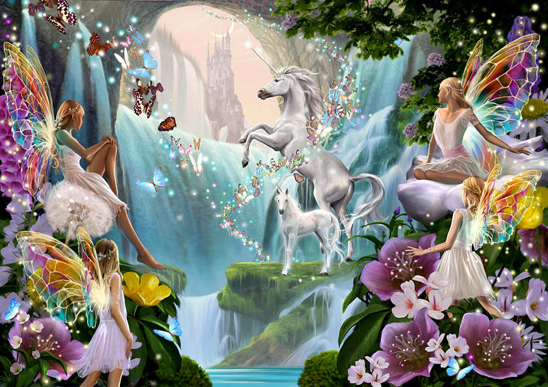 Fantasy Photograph - Unicorn and Fairy Waterfall by MGL Meiklejohn Graphics Licensing