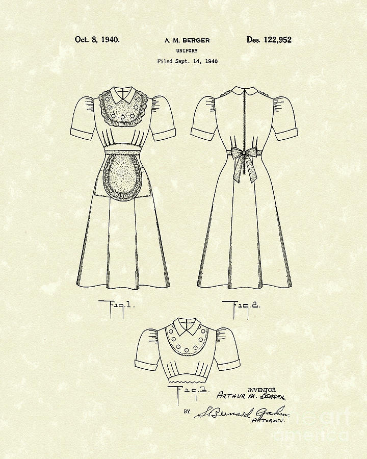 Uniform 1940 Patent Art Drawing by Prior Art Design