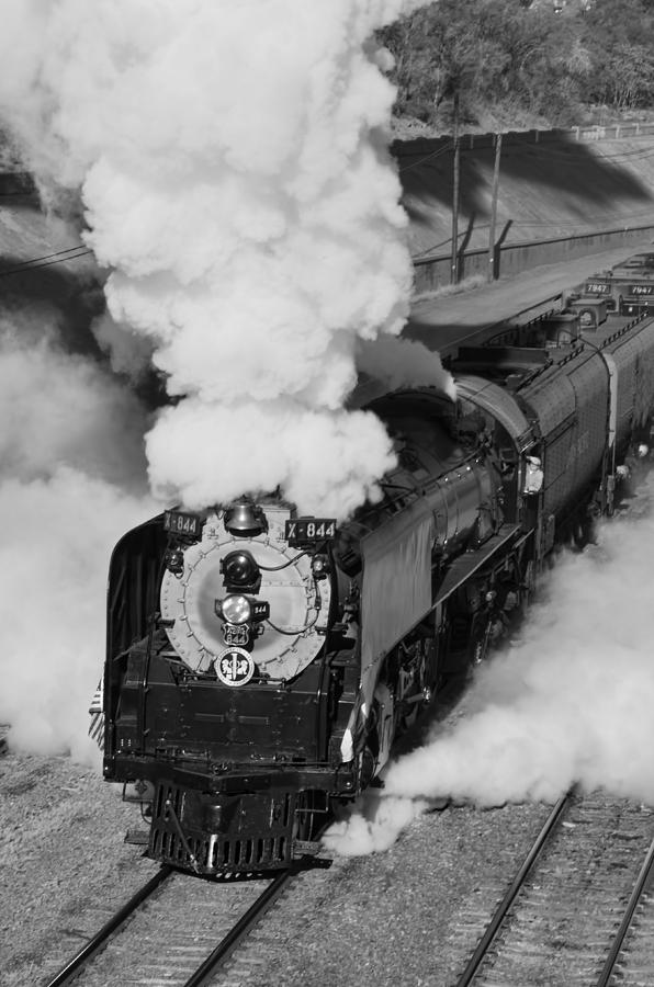 Union Pacific 844 Full Steam Black And White Photograph