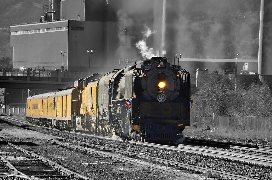 Union Pacific 844 in Colorado Springs Partial Black and White Photograph by Ken Smith