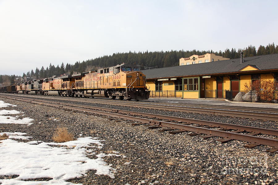 Union Pacific Trains At The Snowy Truckee California Train Station ...